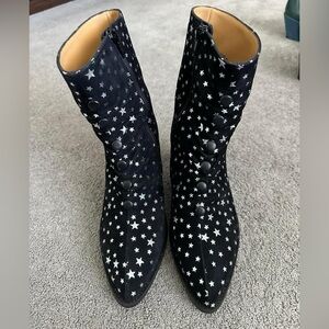 Fluevog Jyoti, Black with Silver stars, size 8